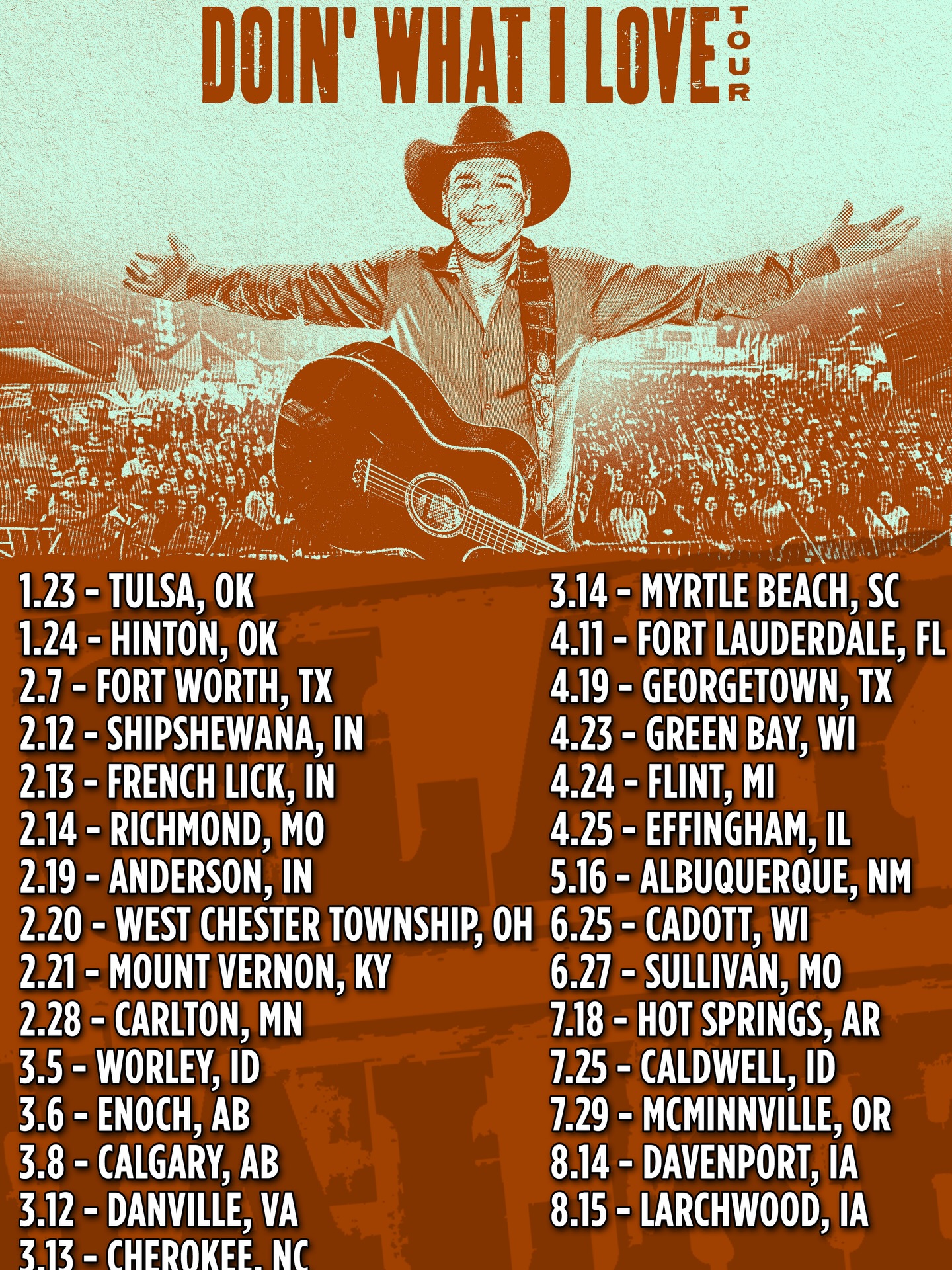 Clay Walker Doin What I Love Tour Poster 2026